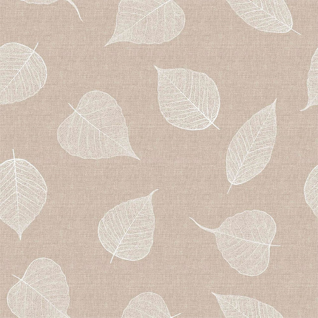 Textilia Feuillys White – Voksduk i hørlook med hvite strekblader