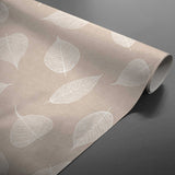 Textilia Feuillys White – Voksduk i hørlook med hvite strekblader