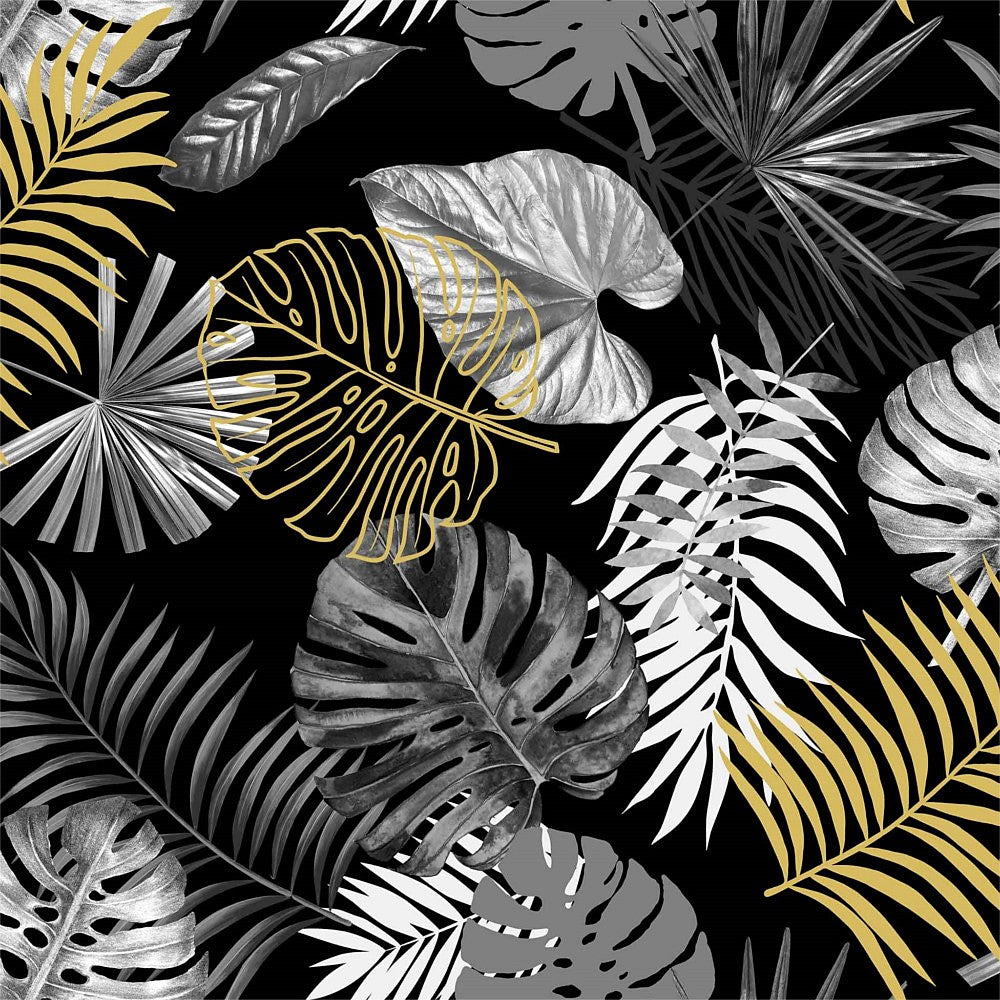 Ficusor Black Metallic - Voksduk med bladmønster og flott struktur