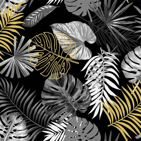 Ficusor Black Metallic - Voksduk med bladmønster og flott struktur