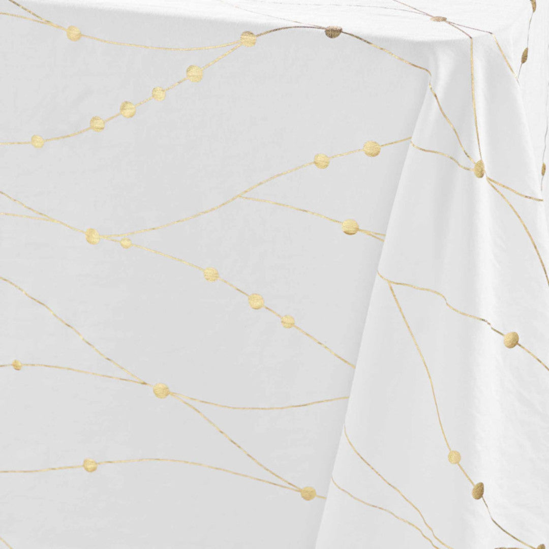 Firmament Metallic Print Hvit/gull – Hvit nyttårs-/juleduk med gulltrykk 140 x 240 cm, mønster