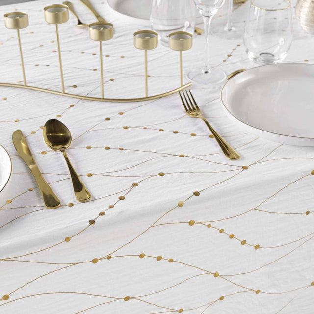 Firmament Metallic Print Hvit/gull – Hvit nyttårs-/juleduk med gulltrykk 140 x 240 cm, nærbilde