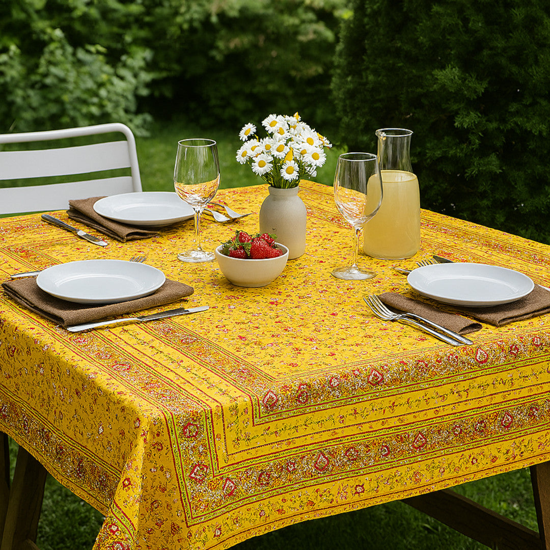 Fleurs Des Champs Gul – Rektangulær provenceduk 160 x 250 cm