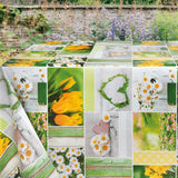 Vår i vente – voksduk med hvite prestekrager, gule tulipaner og påskeliljer