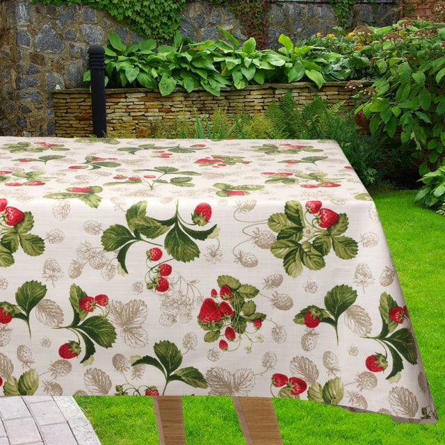 Fraises Danoises - Akrylduk i vakkert hessianlook med jordbær