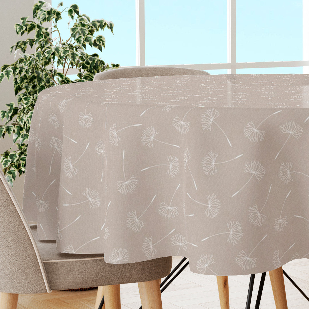 Frøvik Beige – Voksduk med hvite blomster i linlook