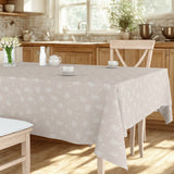Frøvik Beige – Voksduk med hvite blomster i linlook
