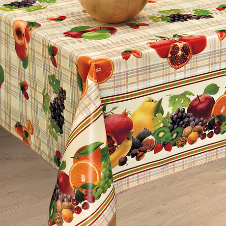 Fruktskålen – voksduk med frukt på fin rutet bunn