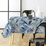 Borddekking med Funky Blue Jungle-duk og blå blader