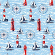 Fyrtårn – Maritim akrylduk i lyseblå med seilskuter m.m.