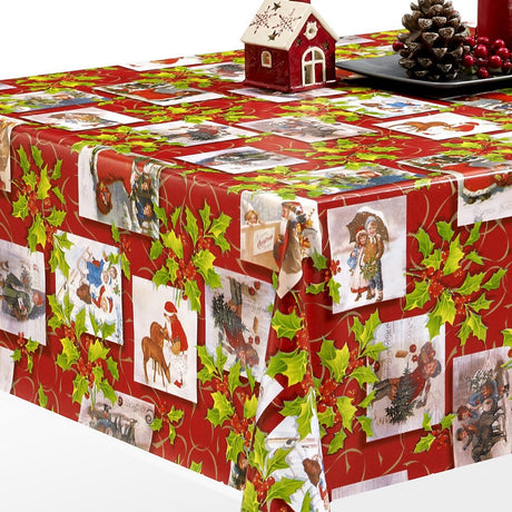 Gammeldags Jul Rød - Julevoksduk med flotte gamle julemotiver