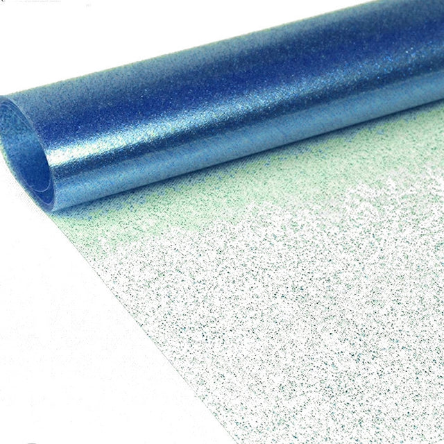 Klar plast med blå glitter – Gjennomsiktig voksduk
