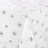 Gjennomsiktig voksduk trykt med sølvstjerner, klar plastfolie, 140 cm bred