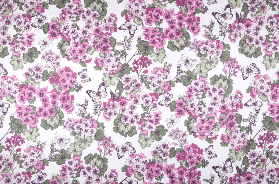 Geranium - Akrylduk med vakre lyserøde blomster 155 cm bred