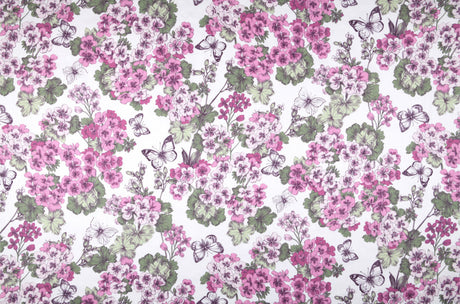 Geranium - Akrylduk med vakre lyserøde blomster 155 cm bred