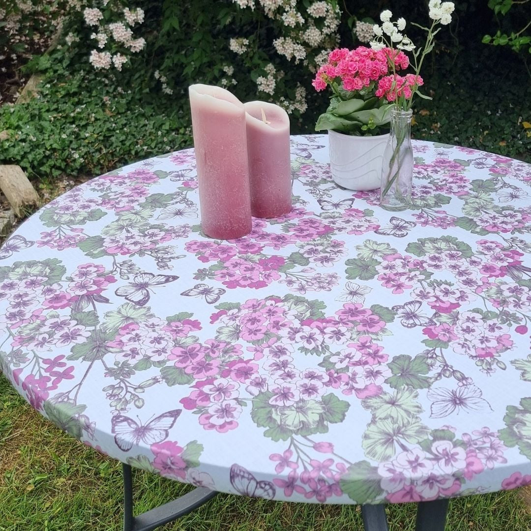 Geranium – Rund akrylduk med strikk