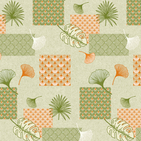 Ginkgo grønn – voksduk med blader og mønstre