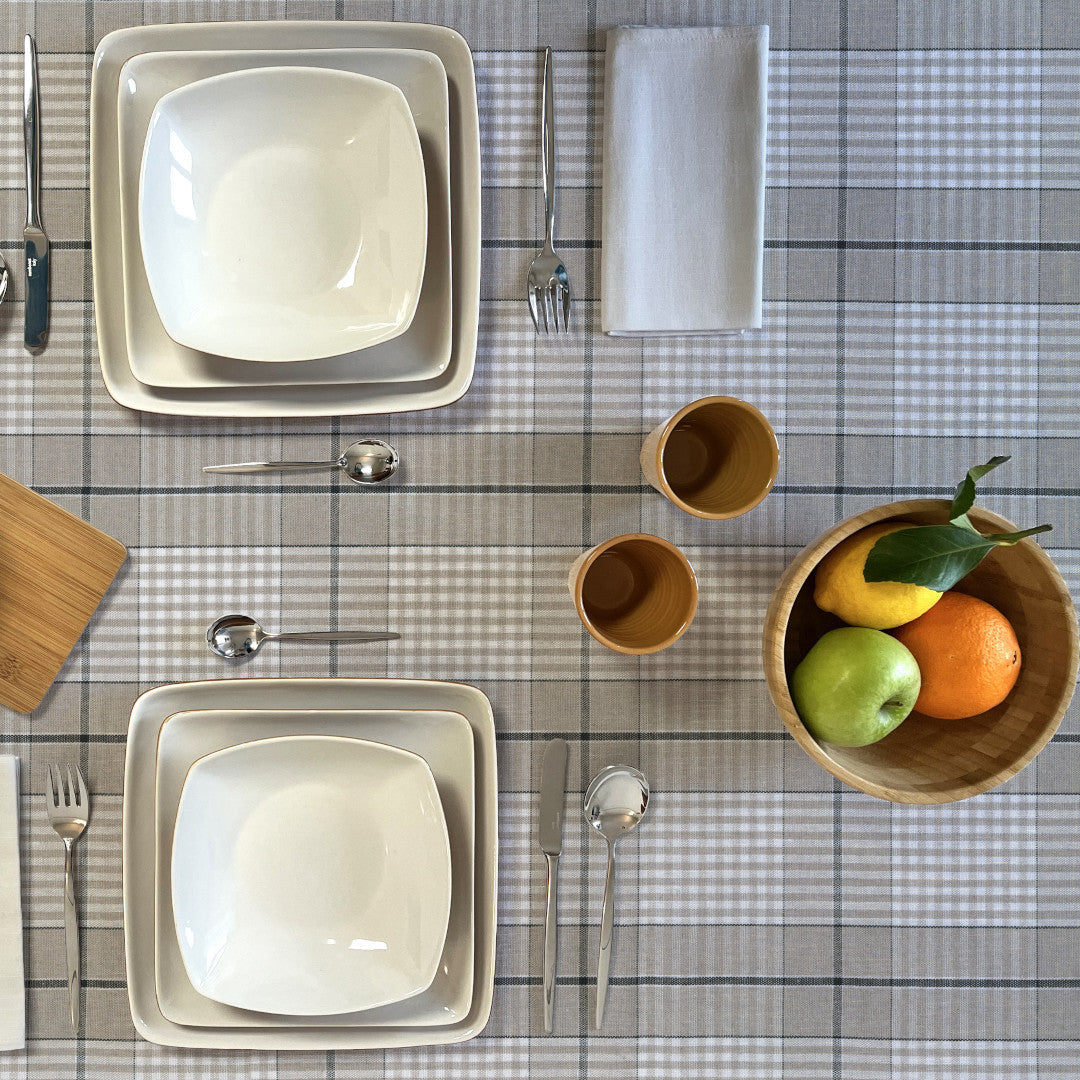 Grå Nordisk Olmer Rute – Akrylduk i rustikk hørlook, med oppdekking