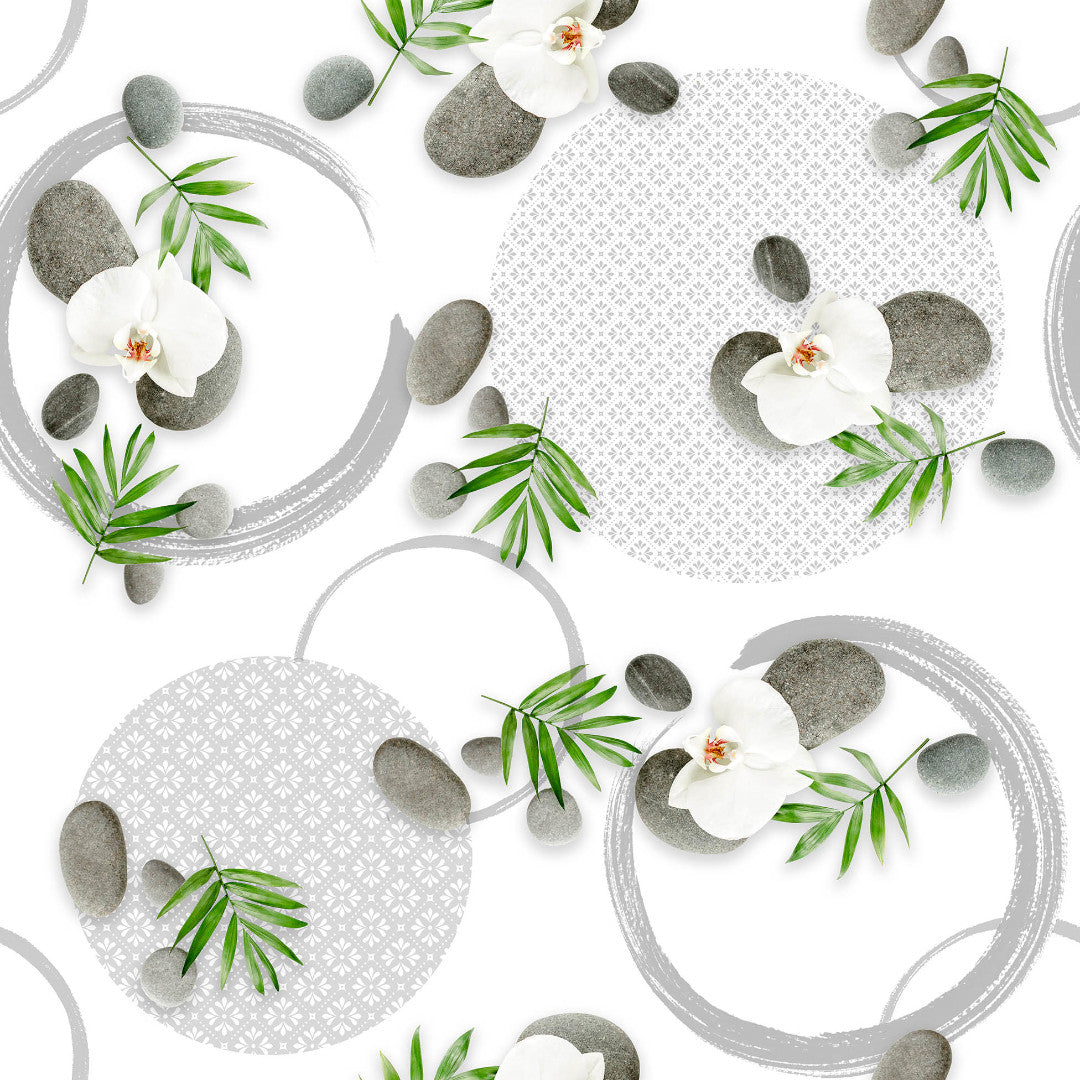 Gravity – Rolig voksduk med orkidéer og steiner