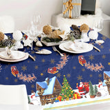 Grignols Blå – Festlig julevoksduk med julenisser og snømenn