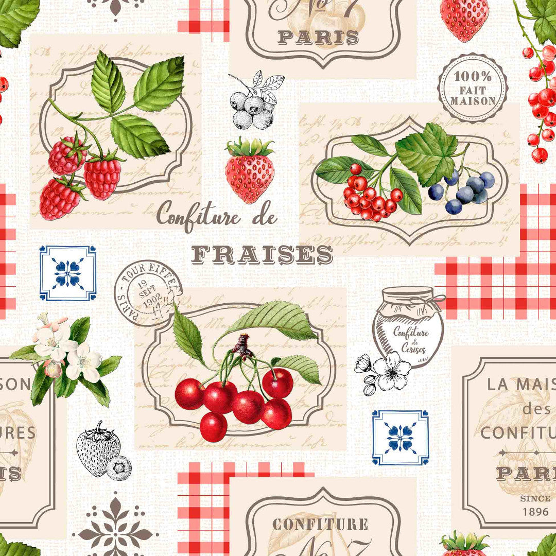 Griotte – Nostalgisk fransk voksduk med fruktmotiv, mønster