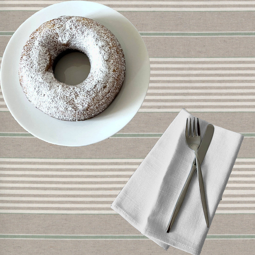 Grønn Nordisk Olmer Stripe – Akrylduk i rustikk hørlook