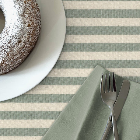 Grønn Nordisk Stripe – Akrylduk i rustikk hørlook, nærbilde