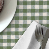 Grønn Nordisk Rute – Akrylduk i rustikk hørlook, nærbilde