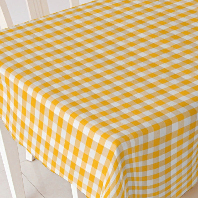 Gul og hvit rutet voksduk, 140 cm bred