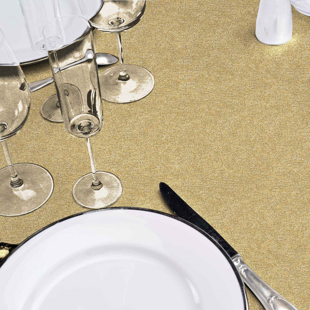 Ensfarget gull julevoksduk i metallook med borddekking