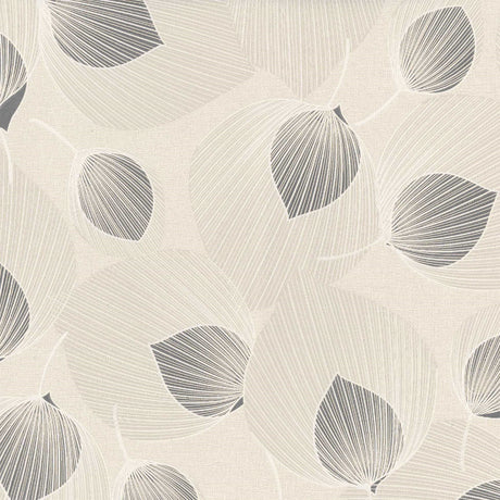 Nærbilde av Helga Grå/beige voksduk med blad-i-blad-mønster og sølvglitter