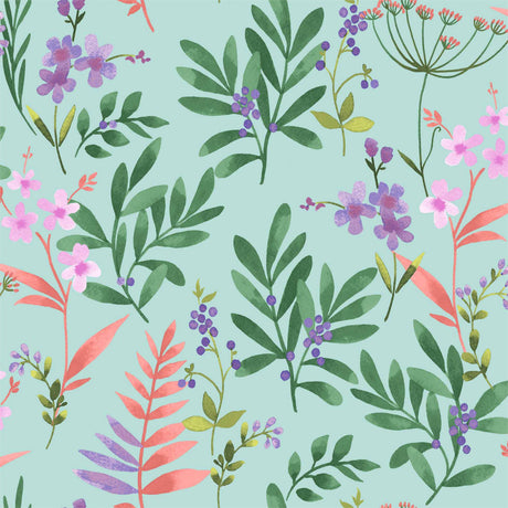 Herbella Lys Blå - Voksduk med fargerike blomster