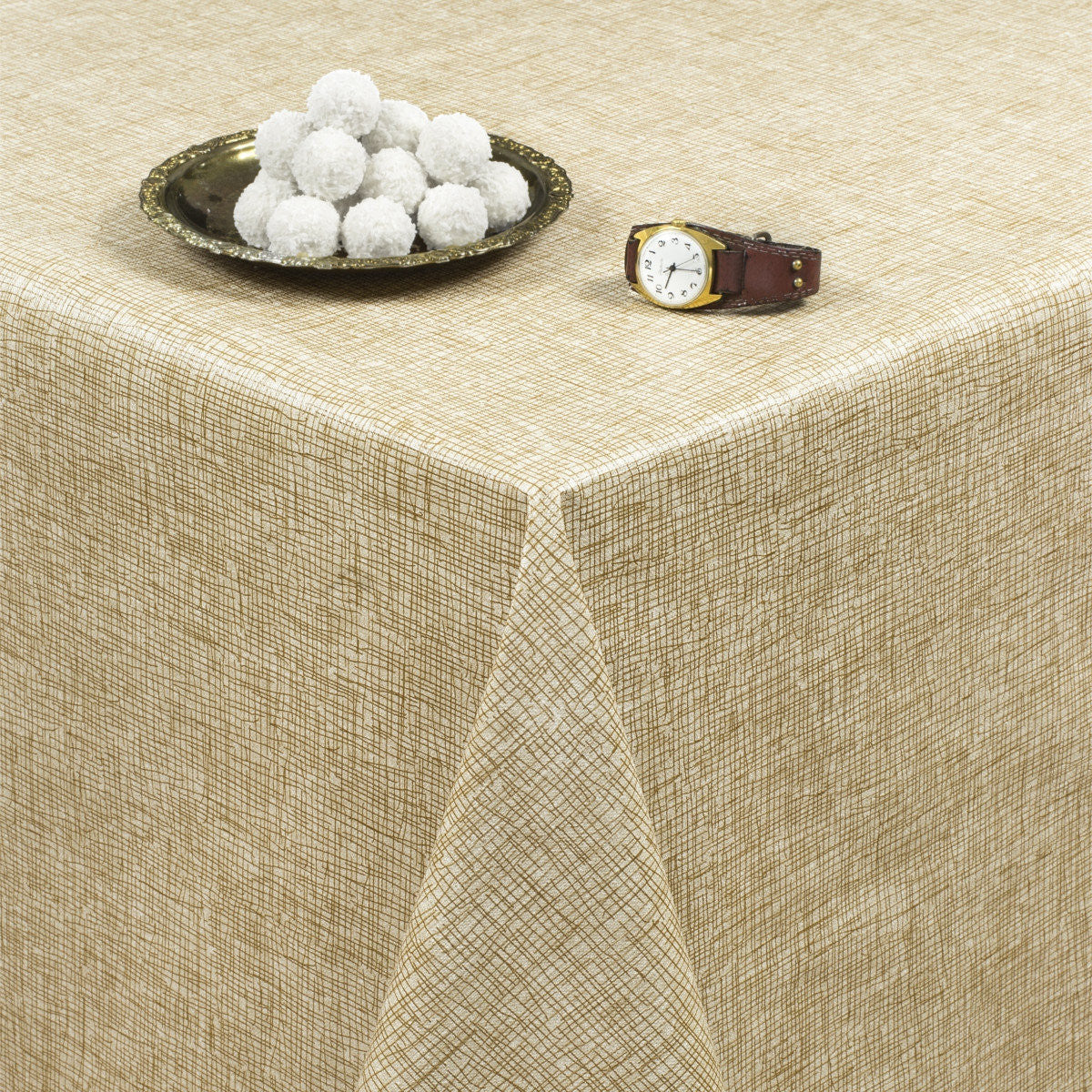 Ensfarget hessian-look beige voksduk med lett preget overflate