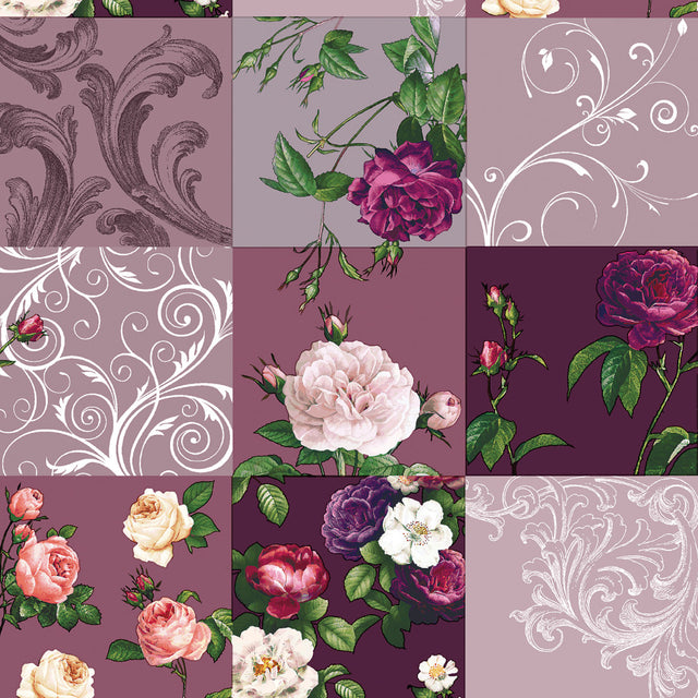 Historiske roser lilla – voksduk med vakre roser
