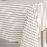 Hjørnebilde av Aria Beige, voksduk med striper i hørlook