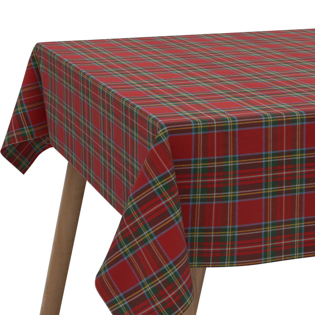 Juleduk Tartan Rød – Klassisk akrylduk med skotske røtter, hjørne