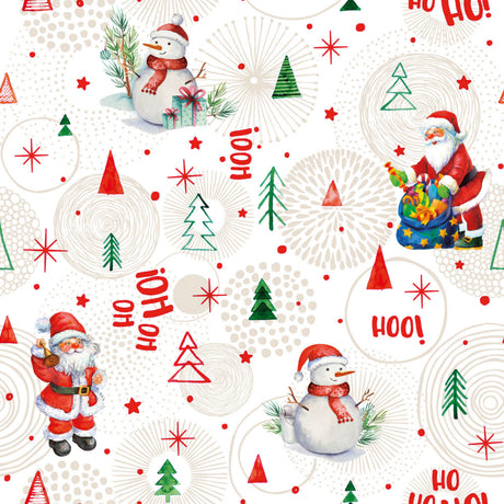 Ho Ho Ho Beige – julevoksduk med Julenissen og snømenn