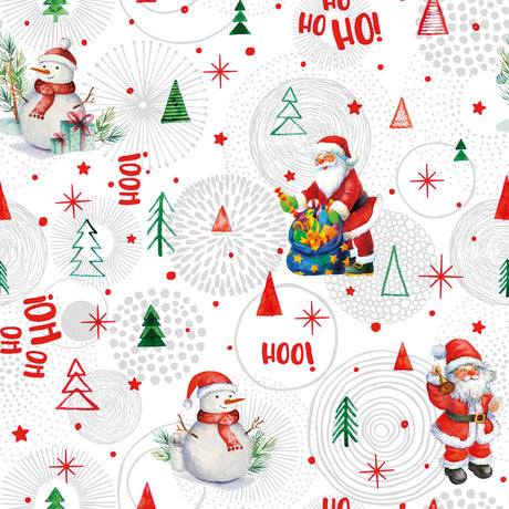 Ho Ho Ho Grå – julevoksduk med Julenissen og snømenn