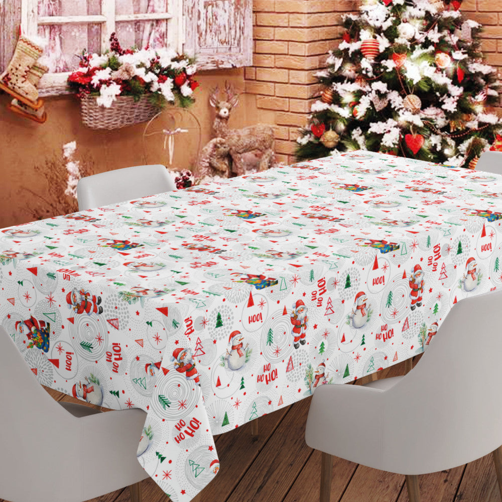Ho Ho Ho Grå – julevoksduk med Julenissen og snømenn