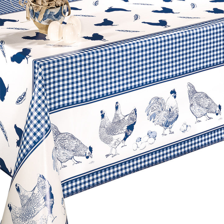Høns, Hans og Hens – voksduk med høns, ruter og bord