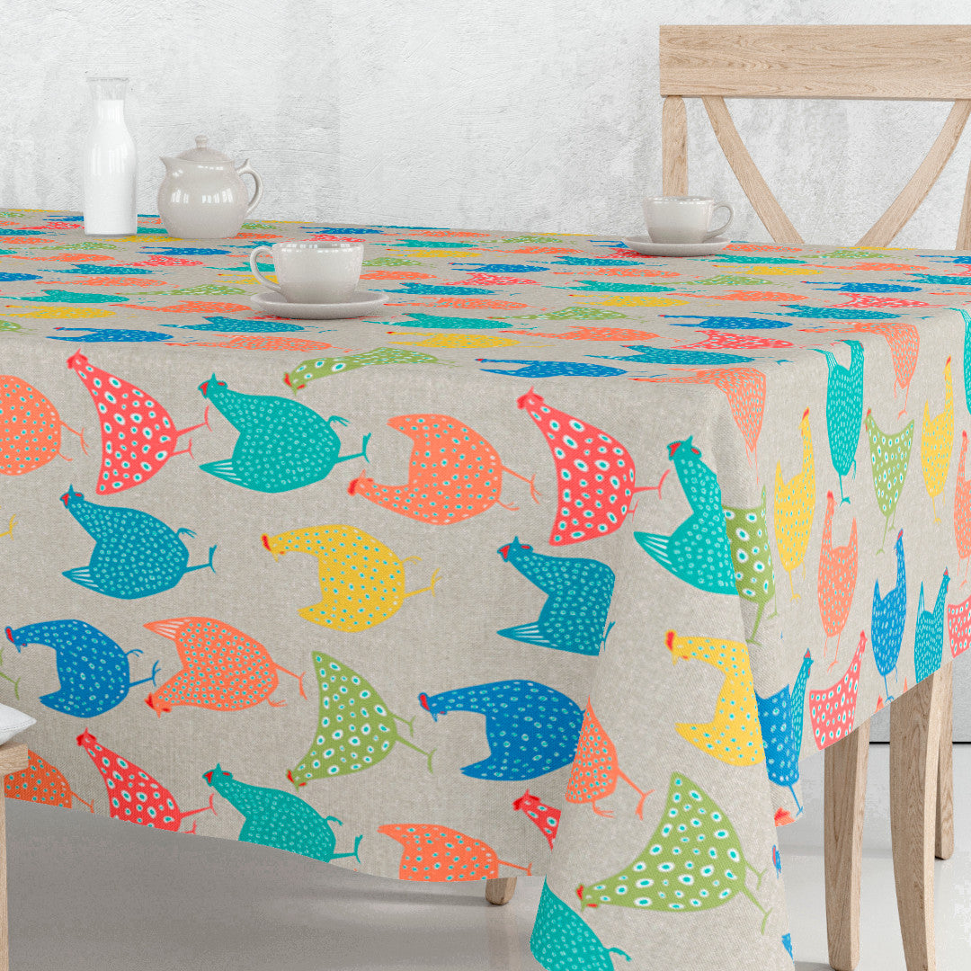 Hønsegården i farger - Akrylduk med fargerike høns i lange rekker