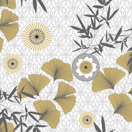 Japonica White - Voksduk med vakre ginkgo biloba-blader i gull