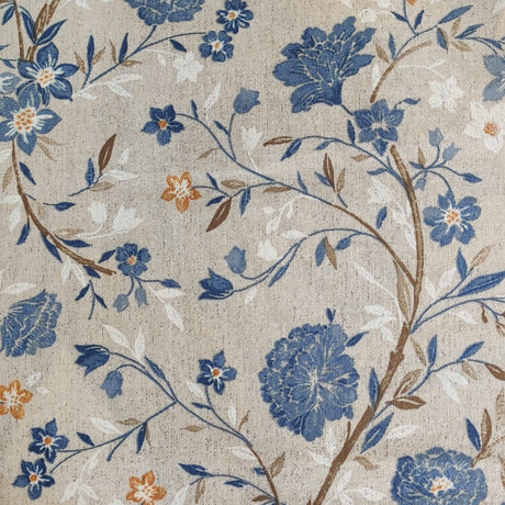 Jardin Bleu – Akrylduk med blomster i blå nyanser og linlook