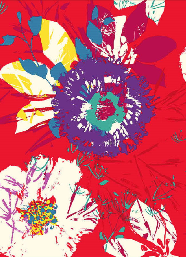 Juanita Rød, Laura Lancelle akrylduk med moderne mønster - 155 cm bred