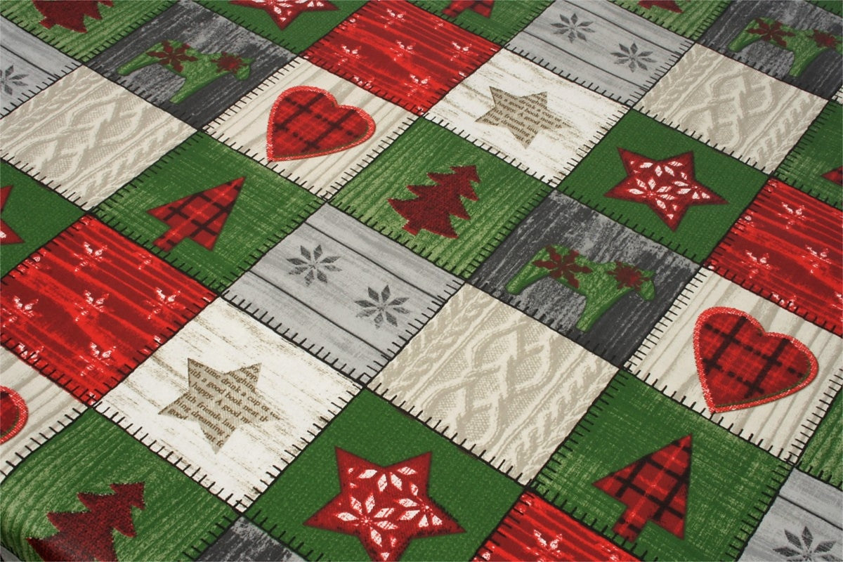 Juleduk Scandy, akrylduk med julemotiver i ruter – 155 cm bred