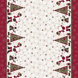 Julevoksduk med julenisser, snømenn og juletrær