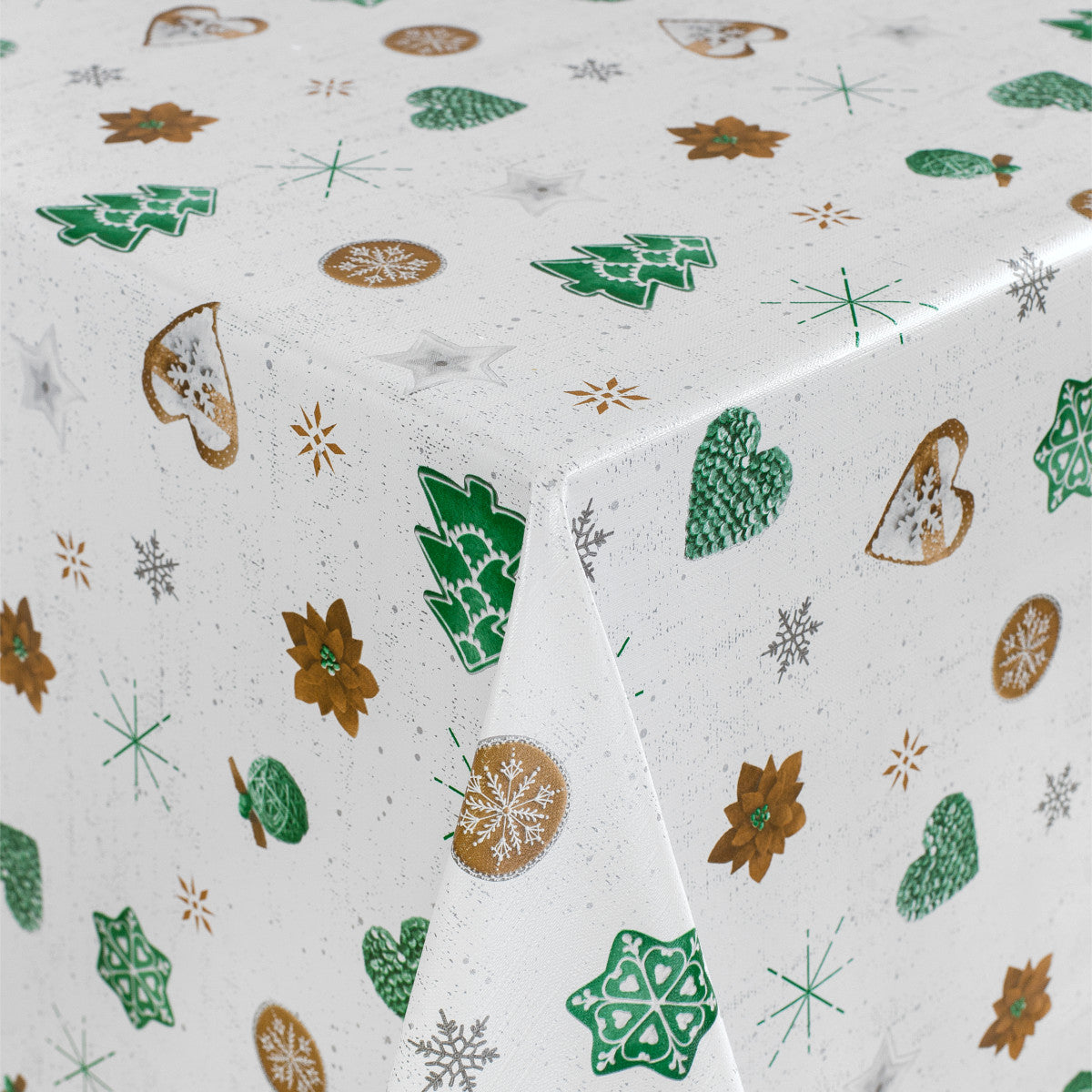 Julebakst grønn – Rund voksduk med strikk