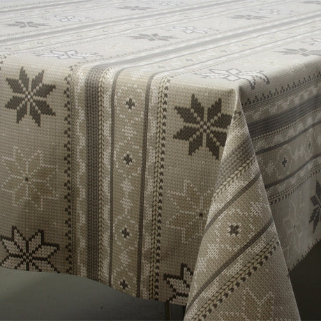 Juleduk Lausanne grå, rund akrylduk med julemotiv i strikk