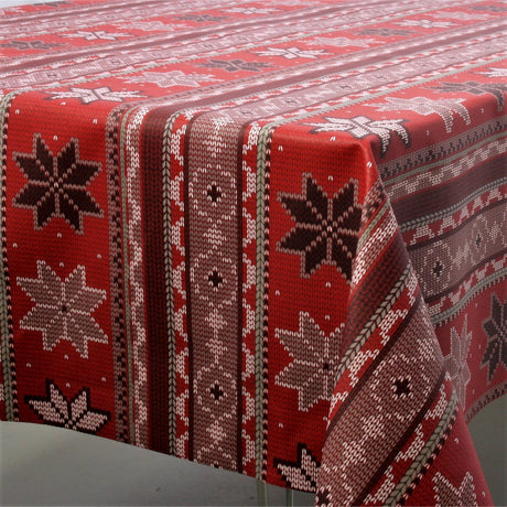 Juleduk Lausanne rød, akrylduk med julemotiv i strikk – 155 cm bred