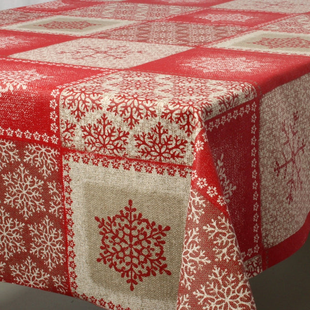 Juleduk Frozen Rød, akrylduk i 90 % bomull / 10 % polyester